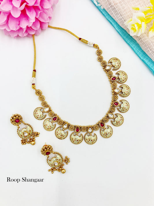 Ruby Mint Sayogita Temple Jewellery Set