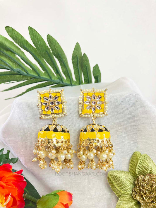 Yellow Ashnika Jhumki Earrigs